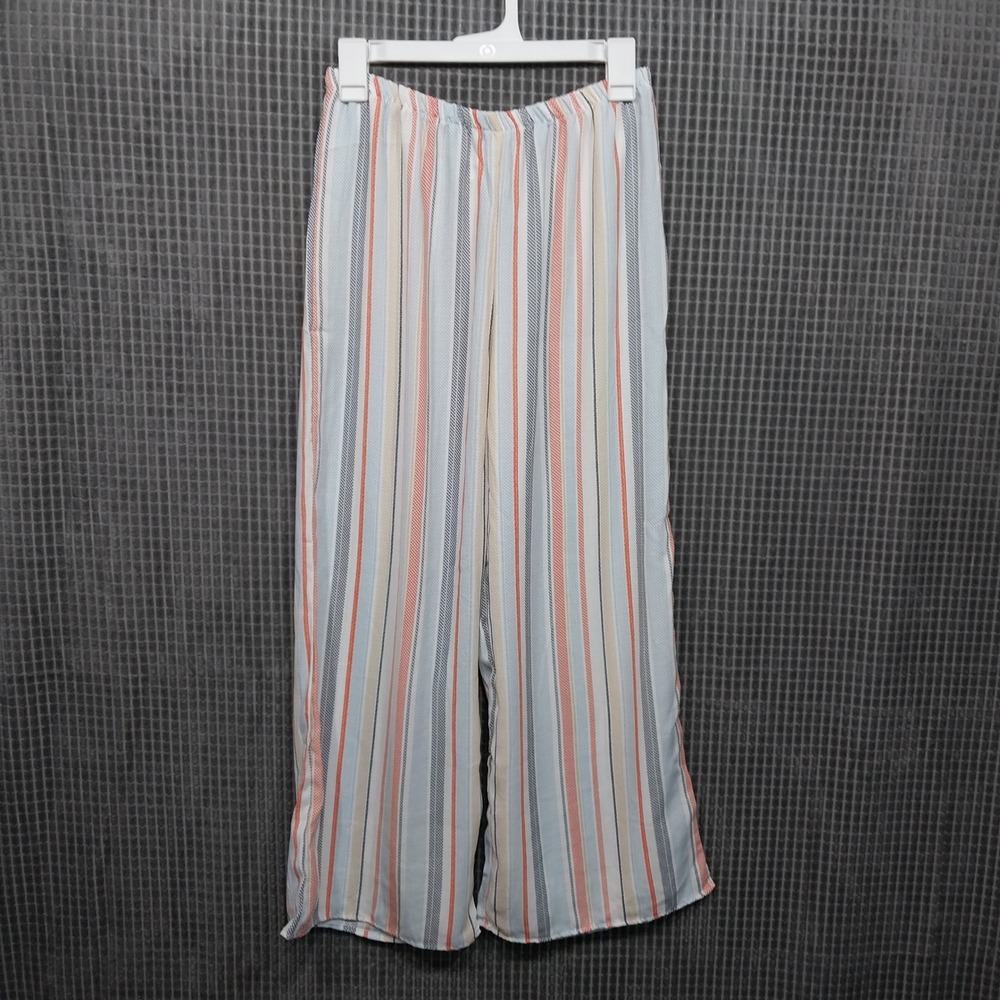 With U Casa Lee Women Pants Wide Leg Striped Elastic Waist XL Blue White